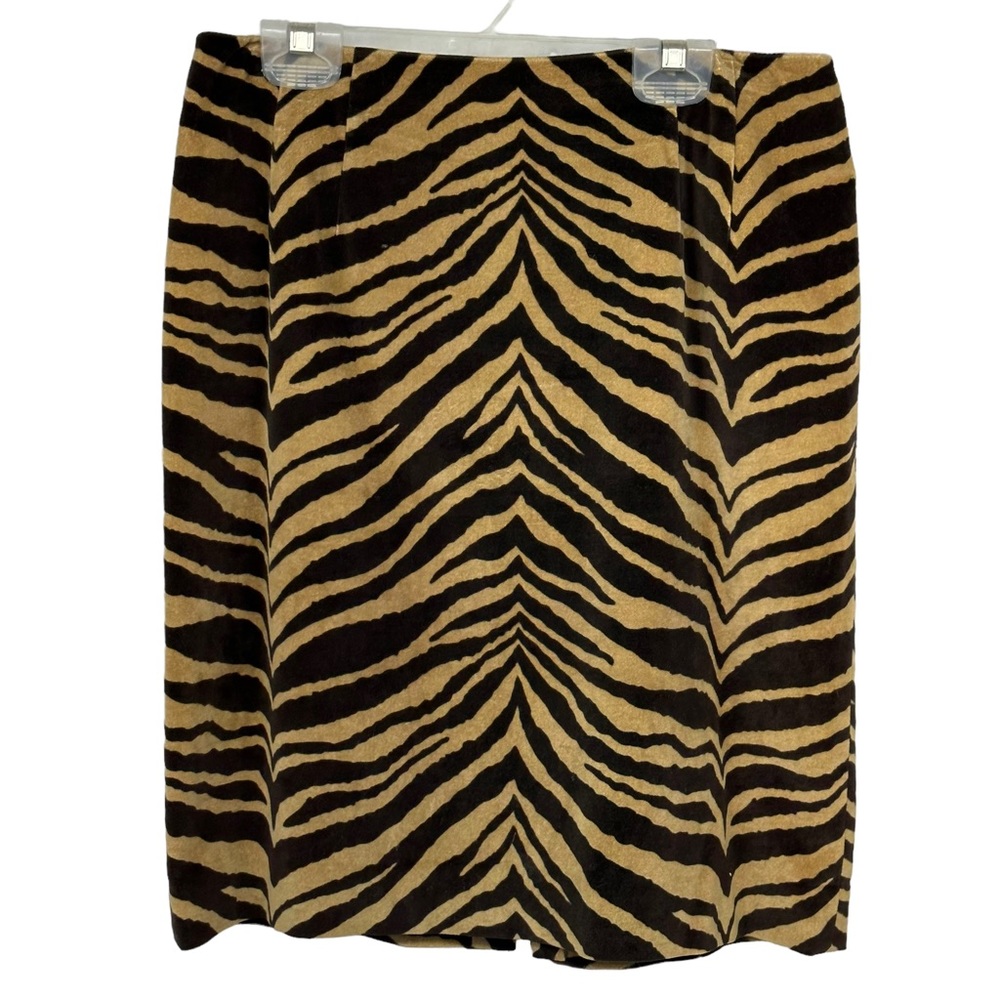 TALBOTS petites Sz 6 Stretch Brown Tan Zebra Lined Back Zip Vent Geometic